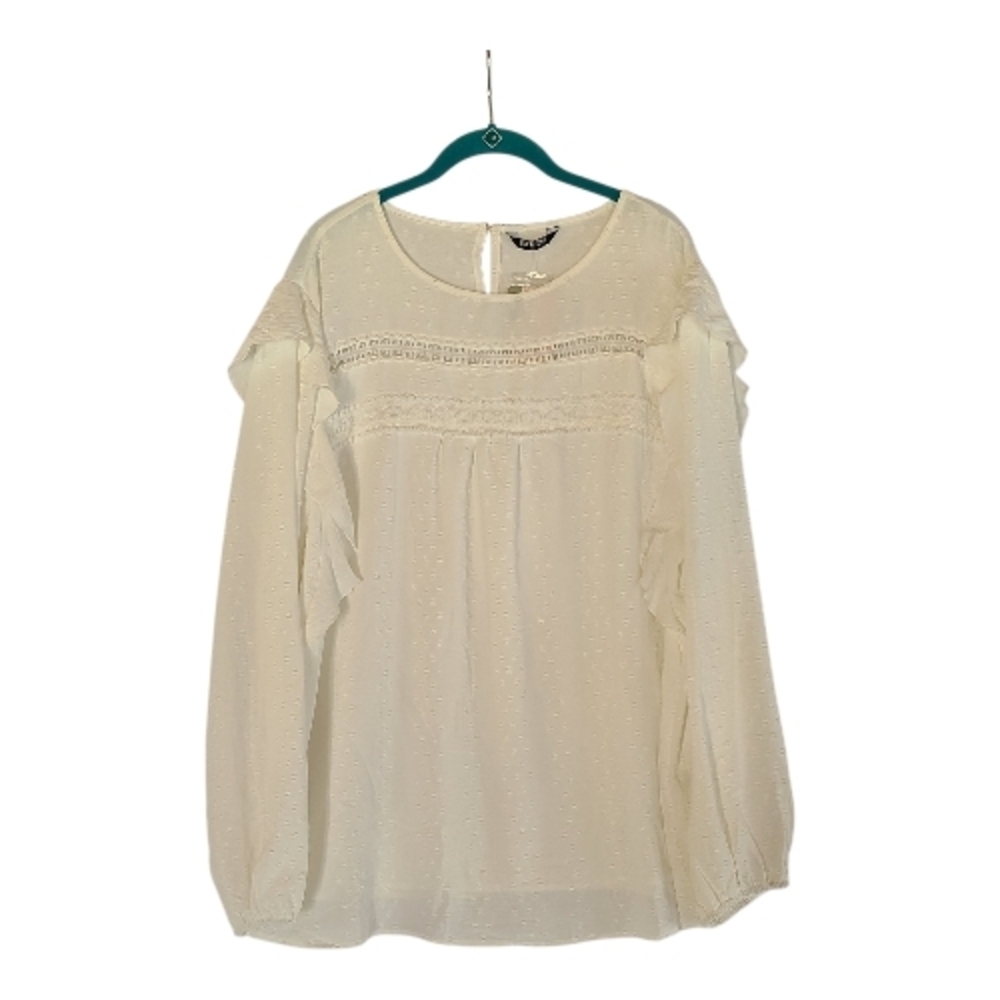 BTFBM White Swiss Dot Ruffle Blouse Lace Crochet Detail XXL NWT